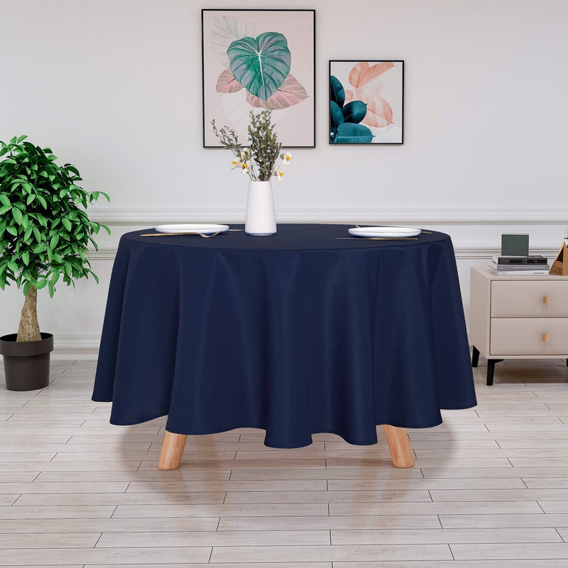 sancua Round Tablecloth - 90 Inch - Water Resistant Spill Proof Washable Polyester Table Cloth Decorative Fabric Table Cover for Dining Tables, Buffet Parties and Camping, Navy - Image 3